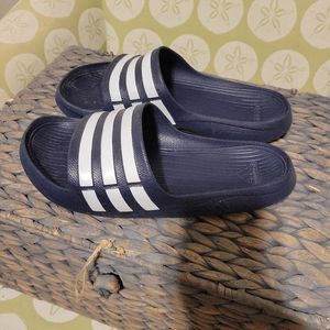 Adidas navy white slides sandals men's 7
